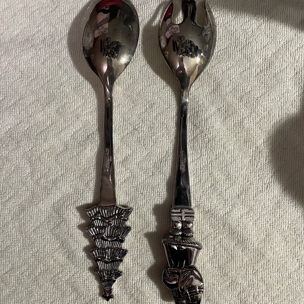 Wallace Silver Plated Christmas Serving Spoon & Fork Set